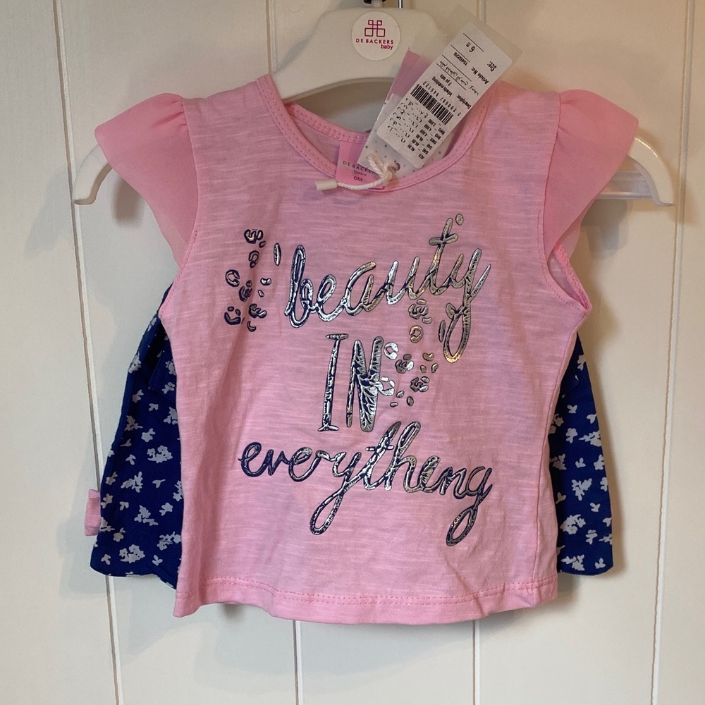 NWT girls 3-6m Pink Kids Shirt with Blue Accents